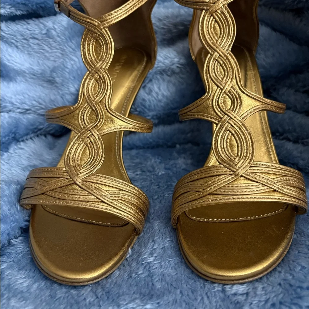 Sergio Rossi Gold Sandals with High Heel and Braided Straps